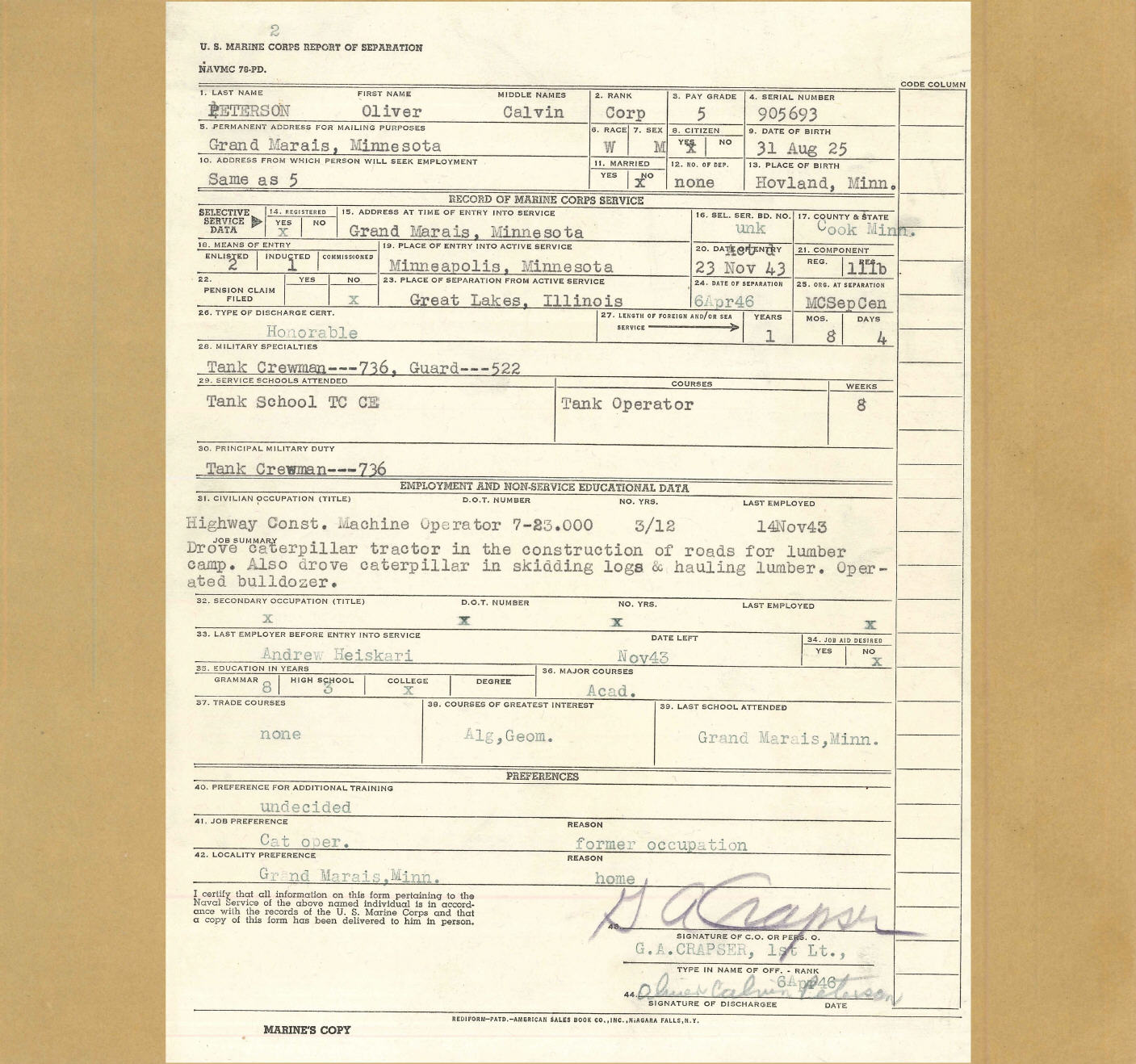 Oliver Calvin Peterson Photo Album