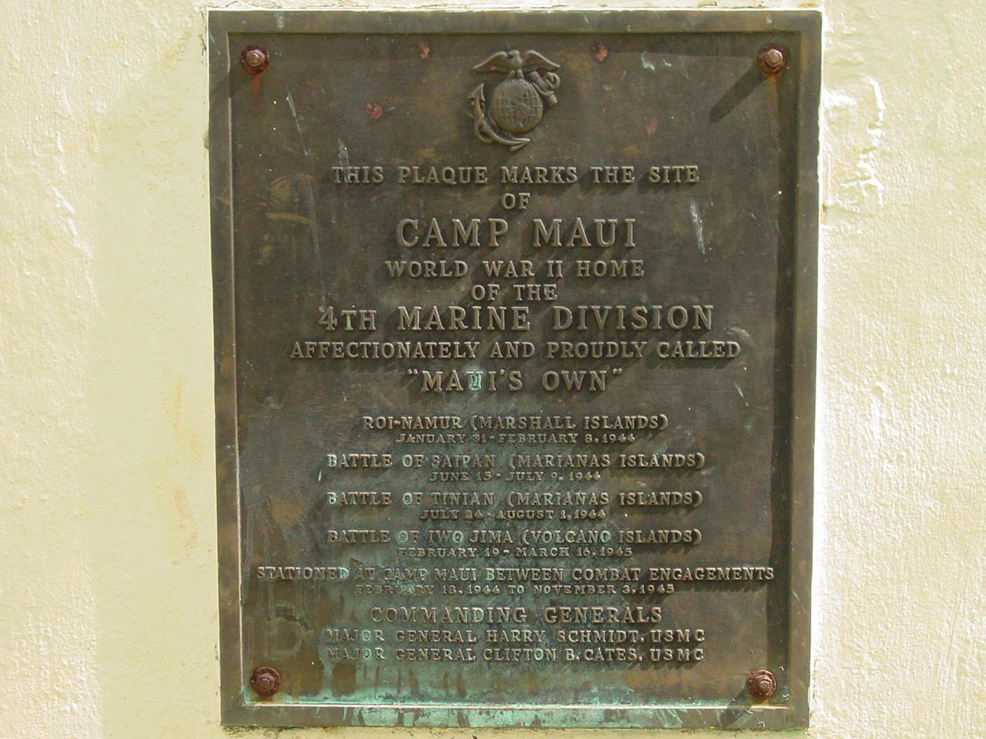 The Fourth Marine Division Memorial Park Plaque