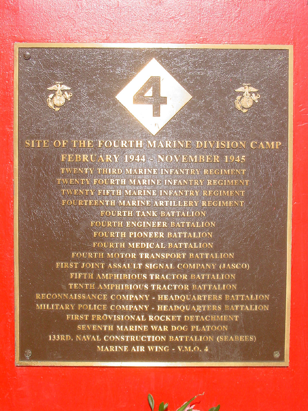 The Fourth Marine Division Memorial Park Plaque